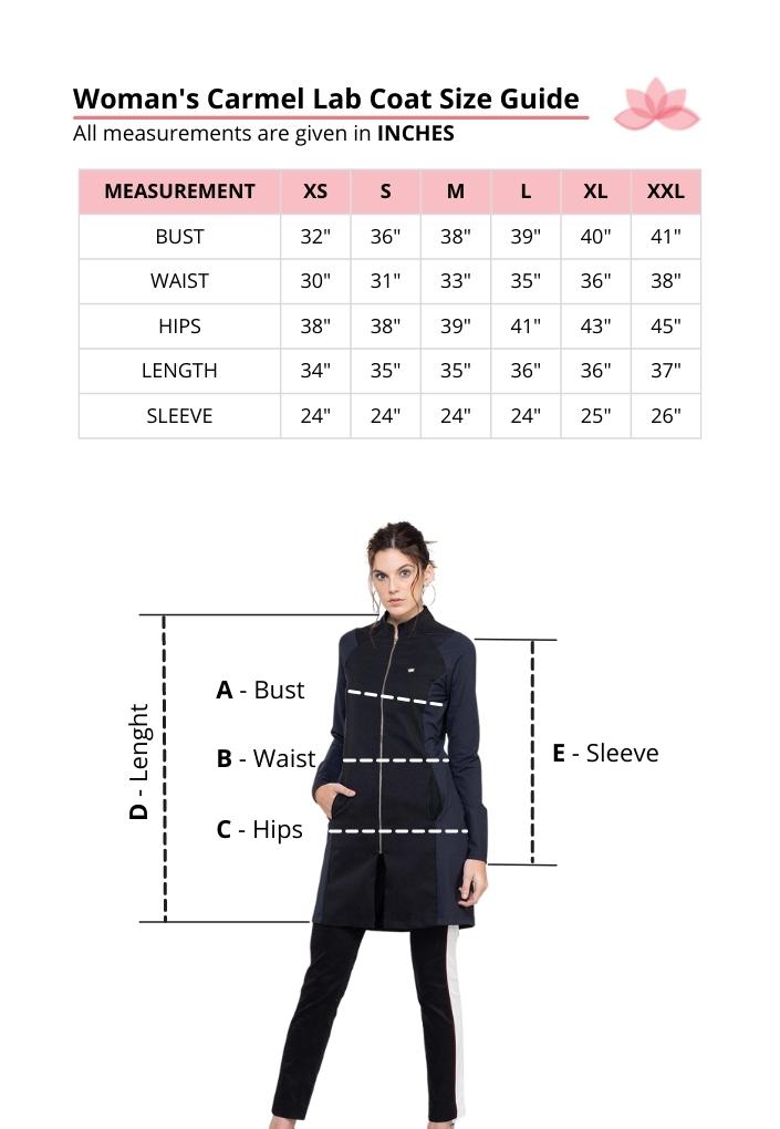 Dra Cherie Women's Carmel Lab Coat Size Guide
