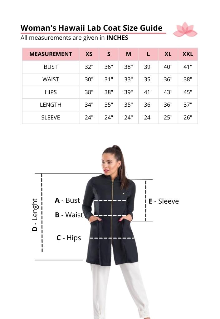Dra Cherie Women's Hawaii Lab Coat Size Guide
